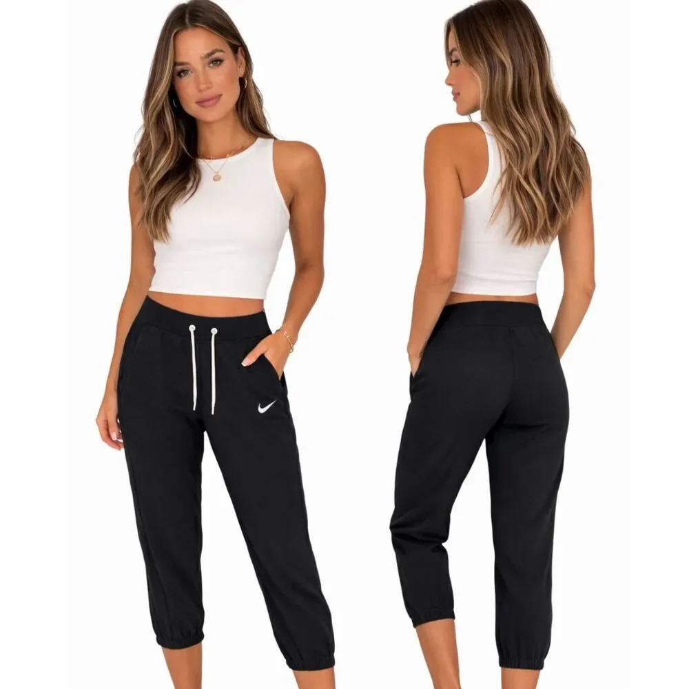 Nike Cropped Pants Women Size M Black Cotton Blend Athleisure Casual 883767-010